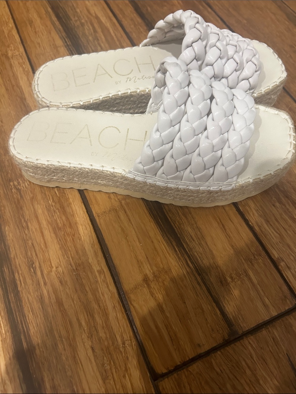 BEACH White Braided Espadrille Platform Slides